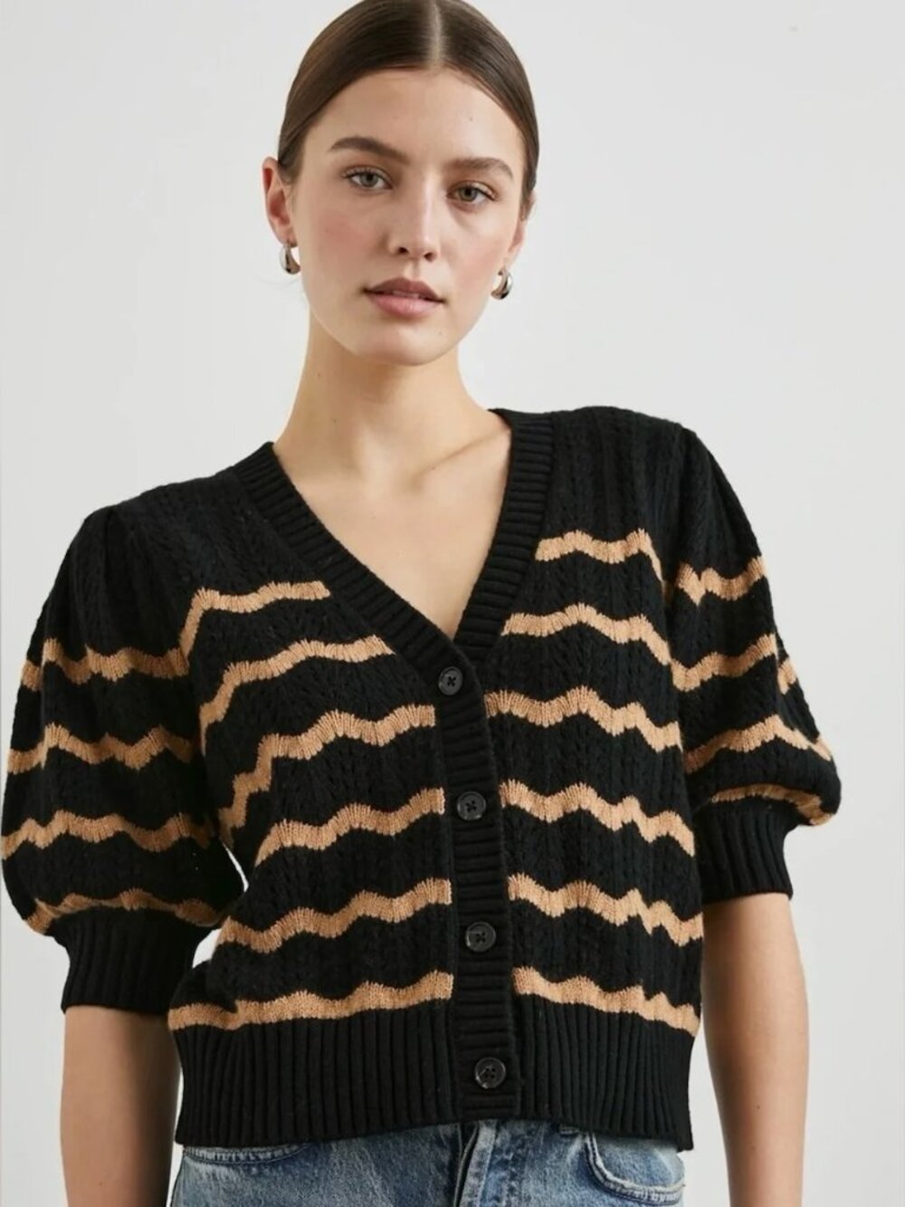 NWOT Rails Isla Cardigan Black Camel Stripe Size M